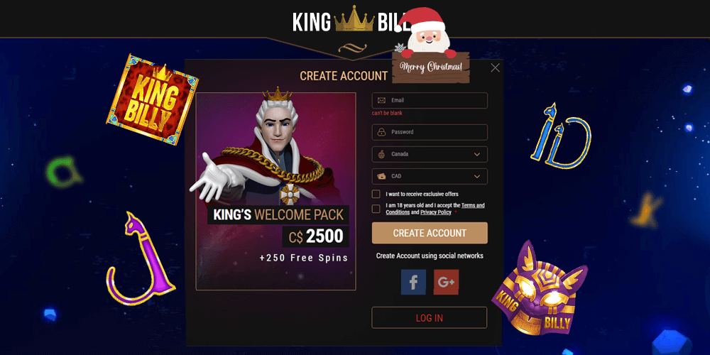 King Billy Casino have prepared a little instruction to help you to create a personal account