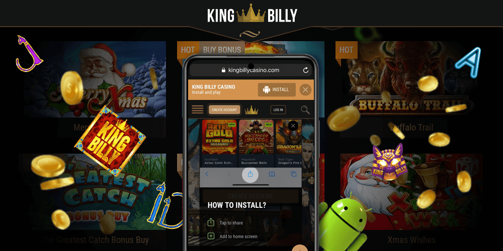 To start playing on Android devices at King Billy casino, follow the instructions bellow