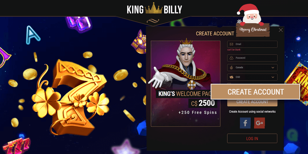 Few simple steps how to creating a personal account at King Billy Casino