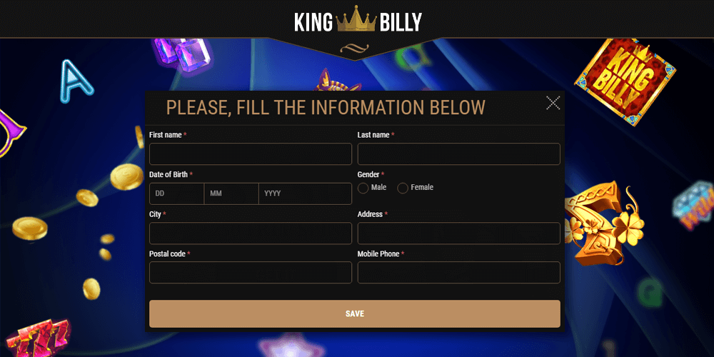 Follow the instructions to verify the new account you have created at King Billy Casino