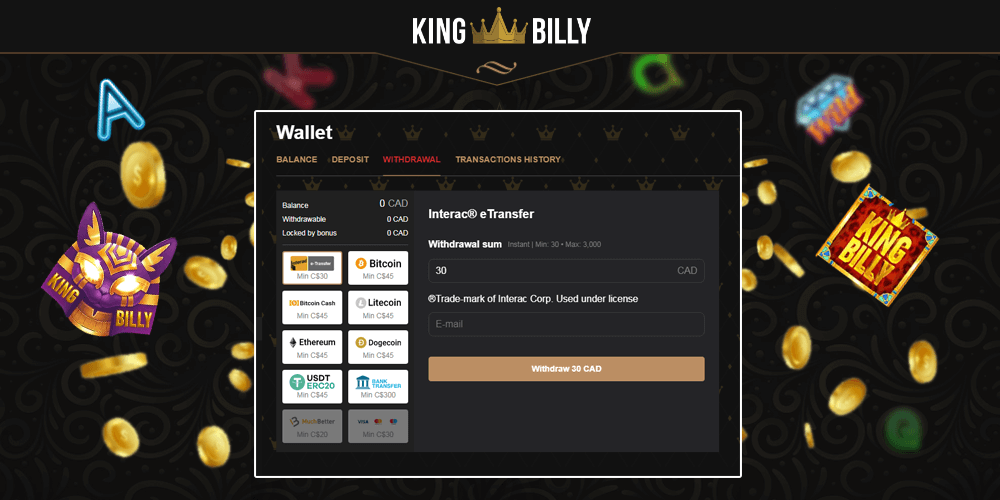 Few simple steps how to withdrawal money at King Billy Casino