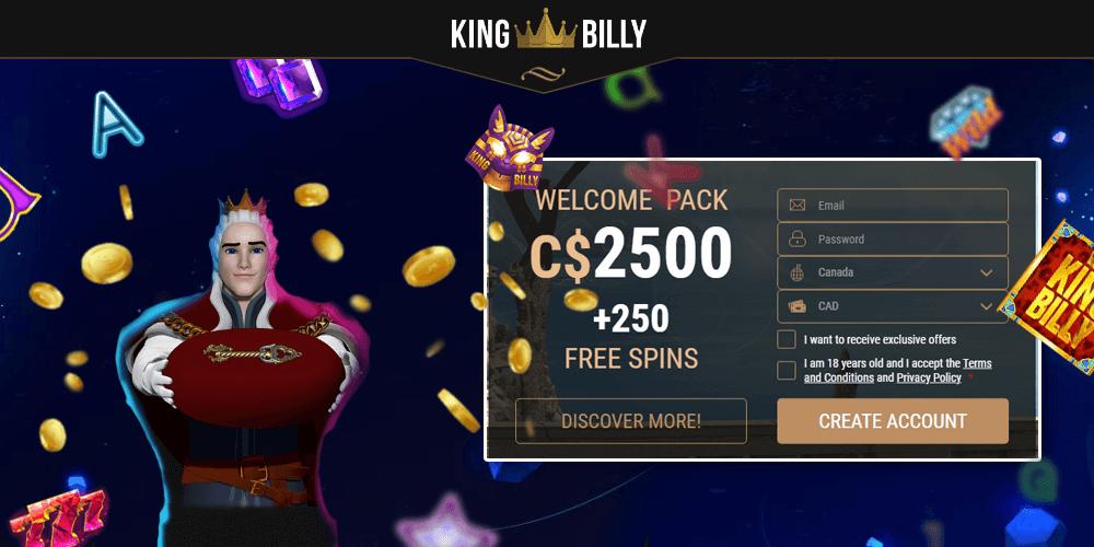 Registration on the King Billy Casino Canada online platform is a prerequisite for using all of the site's gambling products and deposits