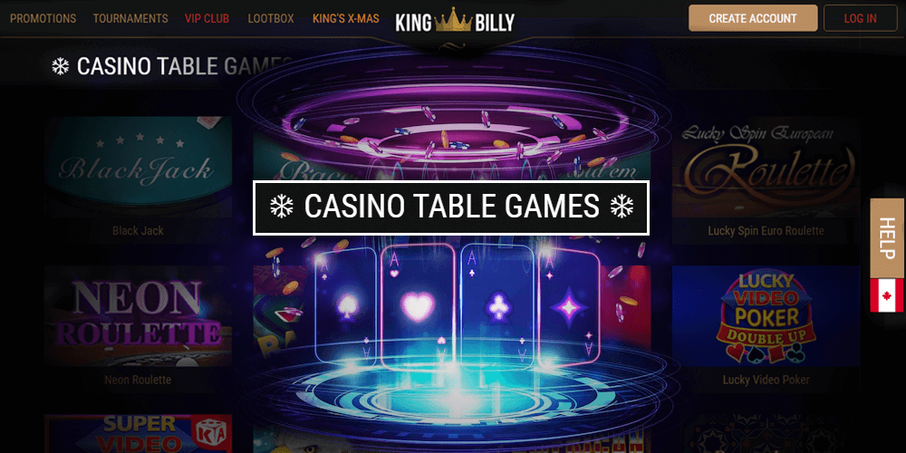 Here are list of some examples of King Billy Casino Canada table games