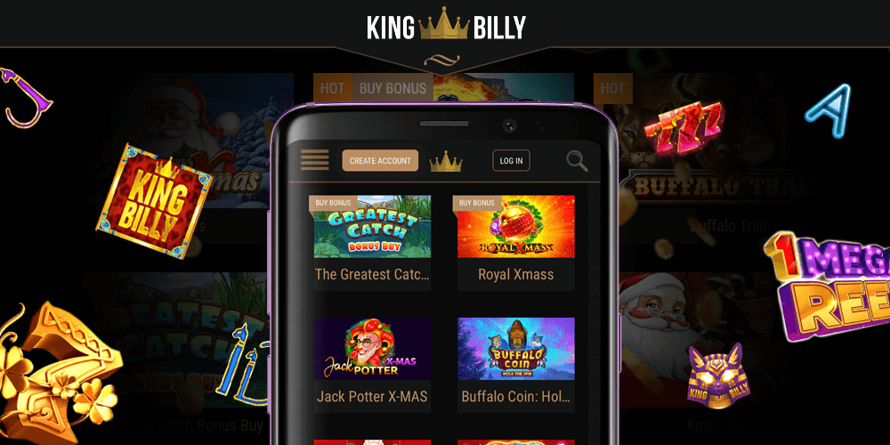 King Billy casino mobile offers many games including optimized slots, poker, roulette, and more