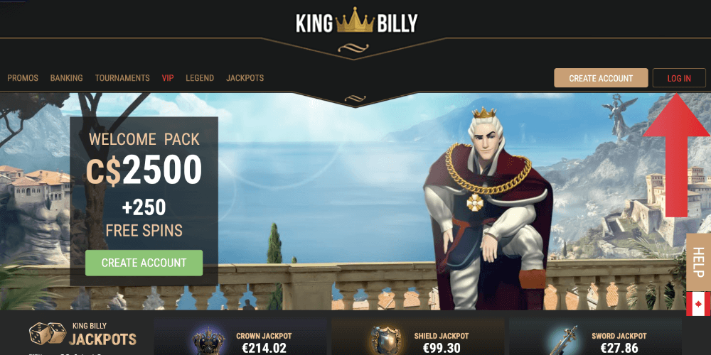 You can log in to your King Billy Casino account from the main page of the site by clicking the appropriate button